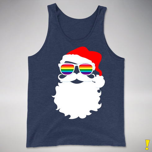 Santa’s Gilbert Baker LGBTQ Pride Flag Shades Premium Tank Top - Navy Heather